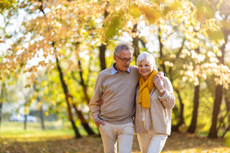 Senior couple strolling in the park